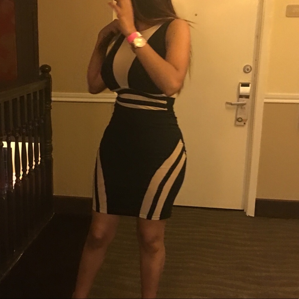 Black with beige dress